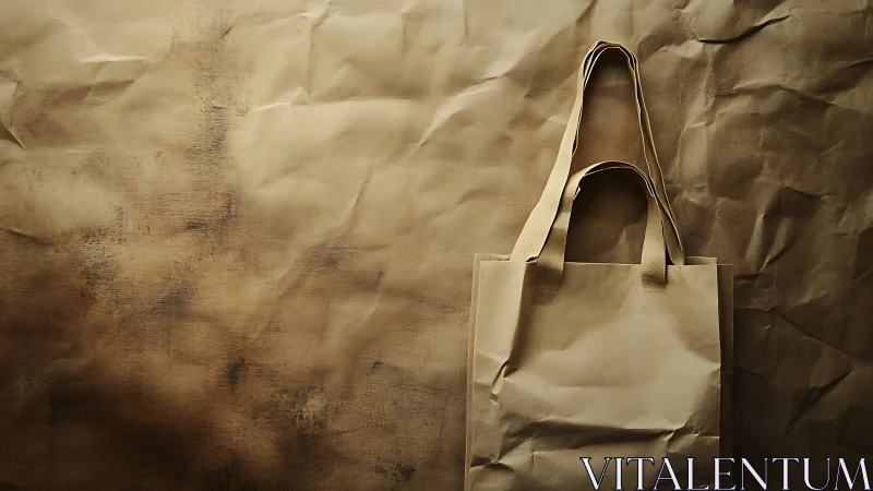 Kraft paper shopping bag with flat handles on textured brown backdrop