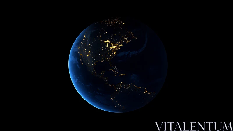 Earth night hemisphere glows with electric city networks.