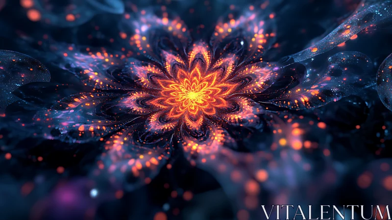 Radiant fractal nebula blossom with luminous particle filaments