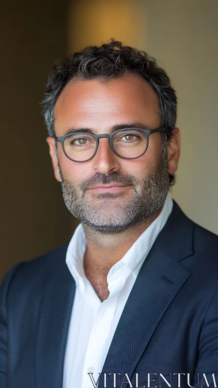 Confident professional man stands in soft natural office light