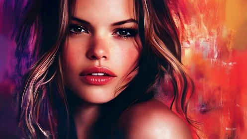 Digital portrait merges soft skin tones and firelight glow.