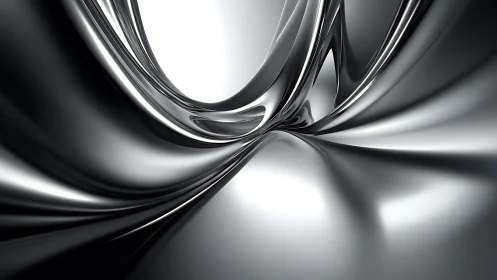 Futuristic abstract metallic curves in monochrome digital art.