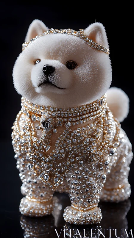 Gem-encrusted canine figurine in high-specular studio lighting.