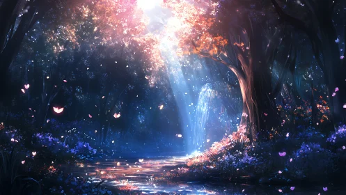 Enchanted Forest Cave with Bioluminescent Light.