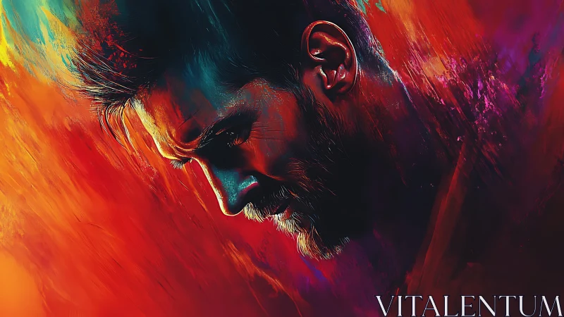 Brooding male portrait in blazing abstract neon colors.