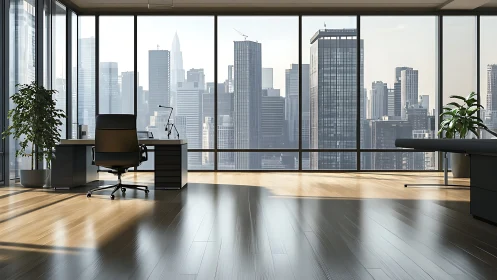 Contemporary High-Rise Executive Office with Skyline View