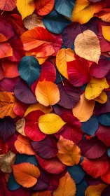 Vibrant overlapping autumn leaves in saturated close-up pattern.