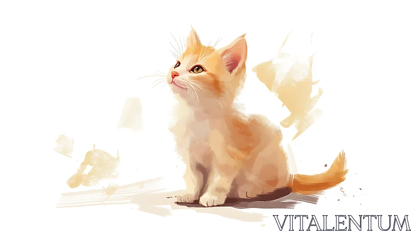 Orange Tabby Kitten with Watercolor Splashes.