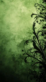 Shadowed jungle scrollwork curling across mossy green.