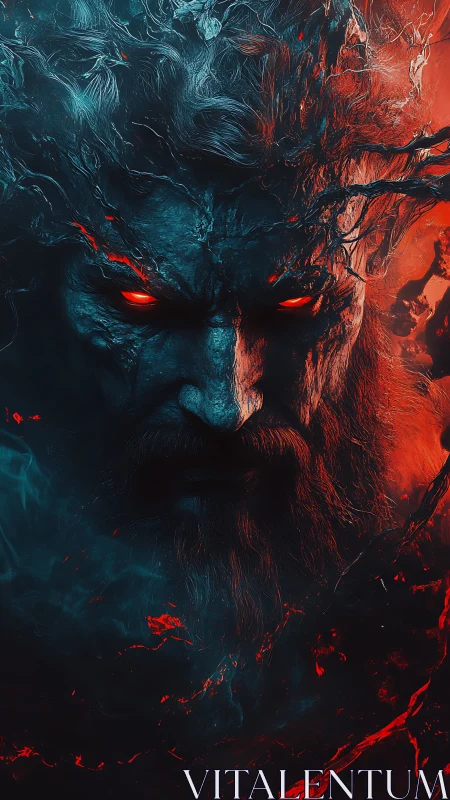 Infernal titan crowned in smoke, carved from living flame.