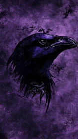 Raven profile dominates textured purple grunge background