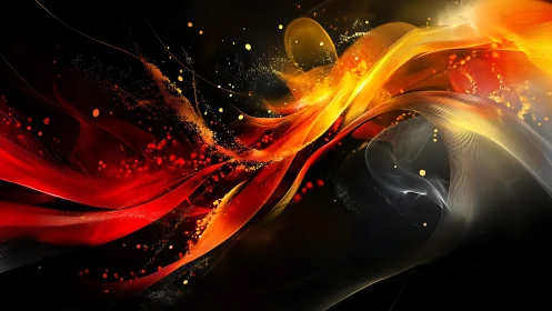 Fiery abstract ribbons ignite motion across a dark void