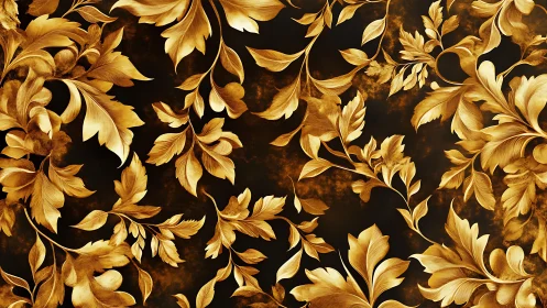 Gold floral foliage pattern on dark background surface.