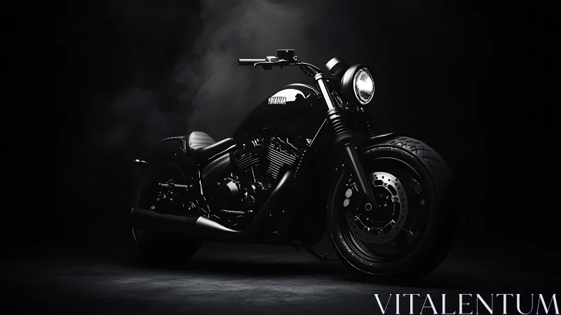 Low-key studio profile of black V-twin cruiser motorcycle