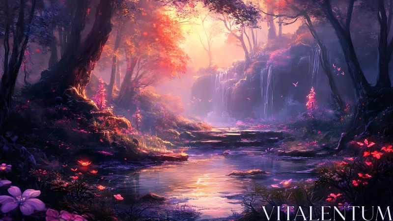 Glowing Forest Paradise with Magical Bioluminescent Waterway