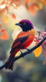 Vibrant passerine bird rendered in high-detail digital painting