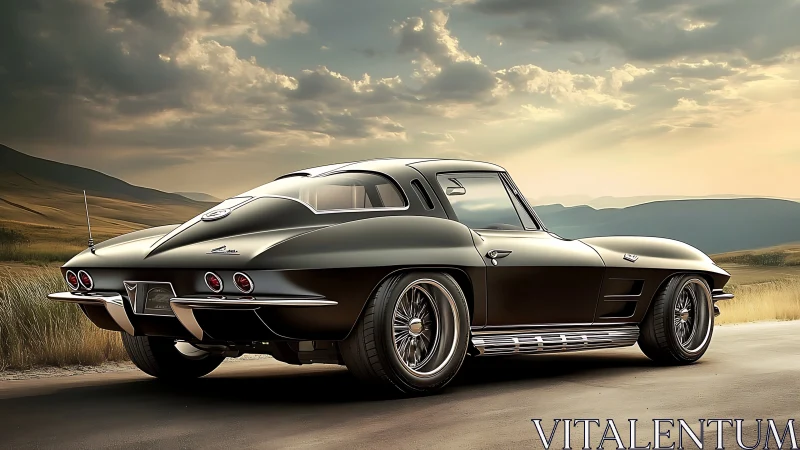 Sunset highway classic Corvette poised for endless horizons.