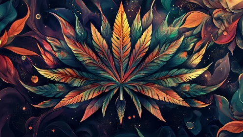 Radiant cosmic leaf bursting with swirling twilight color.