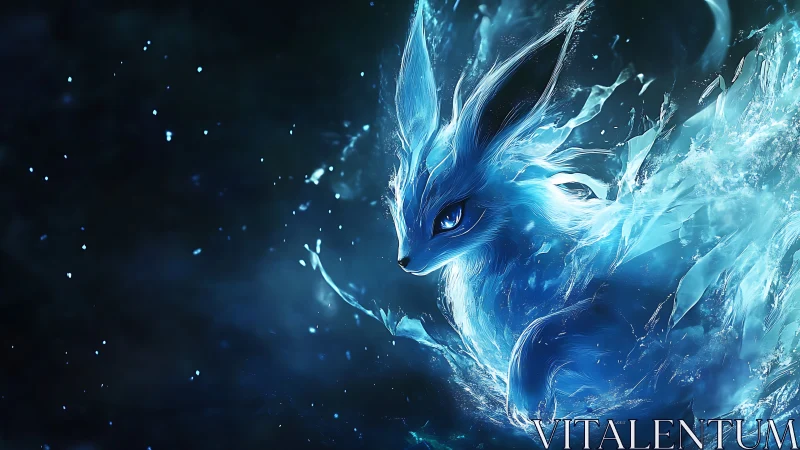 Starlit frost fox spirit erupting from shattered ice dusk.