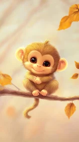 Juvenile monkey on autumn branch rendered in soft digital light