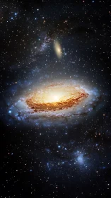 Central spiral galaxy appears among dense background starfield