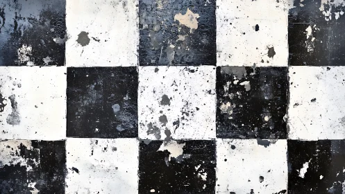 Weathered checkerboard grid quietly archives splattered time