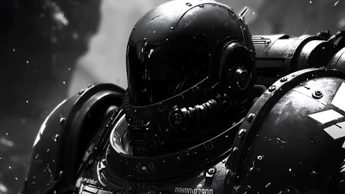 Midnight war-sentinel in stormlit chrome armor vigil.