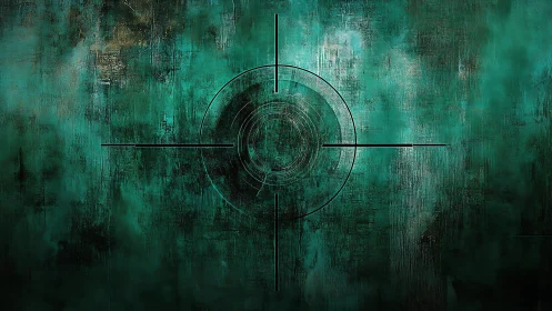 Abstract teal target design on textured background, digital art.