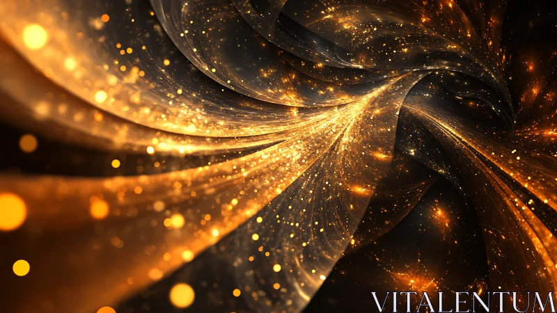 Golden cosmic stream curves through luminous stardust field