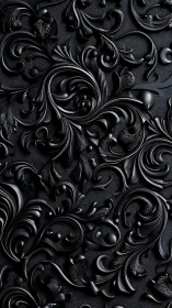Ornate black baroque scrollwork forms a dramatic sculpted surface