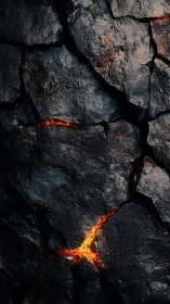 Molten Lava Fractures Through Blackened Basalt Crust
