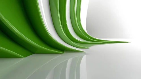 Abstract green and white curved 3D shapes in modern minimal style.
