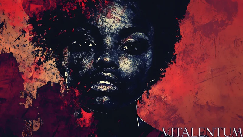 Crimson storms cradle a quiet, unblinking painted gaze