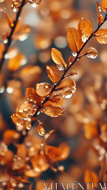 Autumn leaves with raindrops in close-up focus shot.