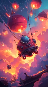 Skyward rescue pods drift through blazing nebula clouds.
