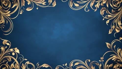 Ornate gold floral border framing deep blue textured backdrop.