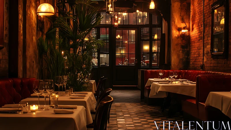 Candlelit bistro interior with leather booths and warm glow.