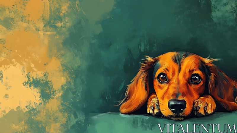 Gentle hound rests quietly against a dreamy teal backdrop