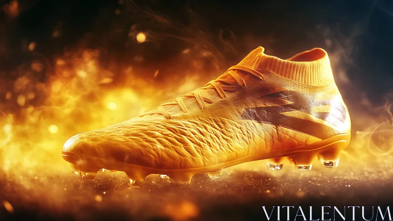Fiery golden soccer cleat glowing with bold, game-ready energy.
