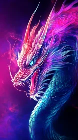 Neon serpentine dragon in luminous magenta cyan aura.