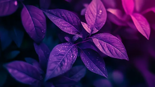 Macro foliage study with magenta cyan split-toning and bokeh