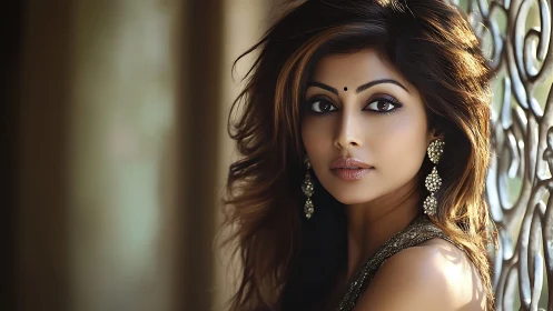 Soft afternoon light on elegant woman in jeweled earrings.