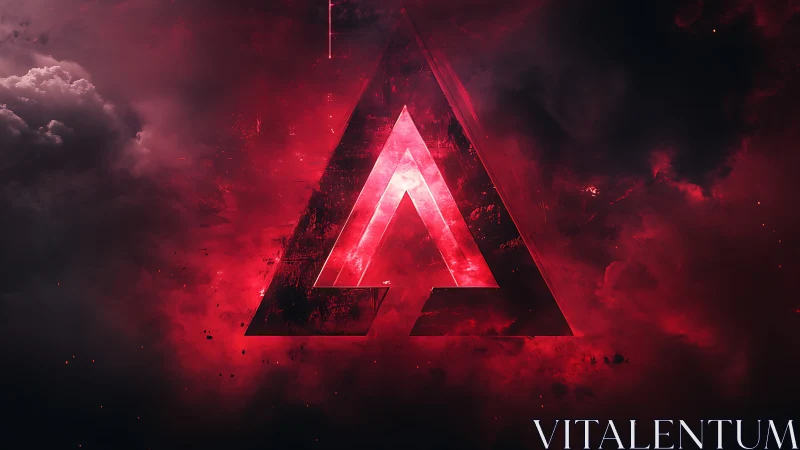 Glowing geometric triangle logo emerges in red nebula clouds