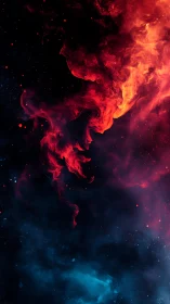 Celestial firestorm swirling above twilight cosmic seas.