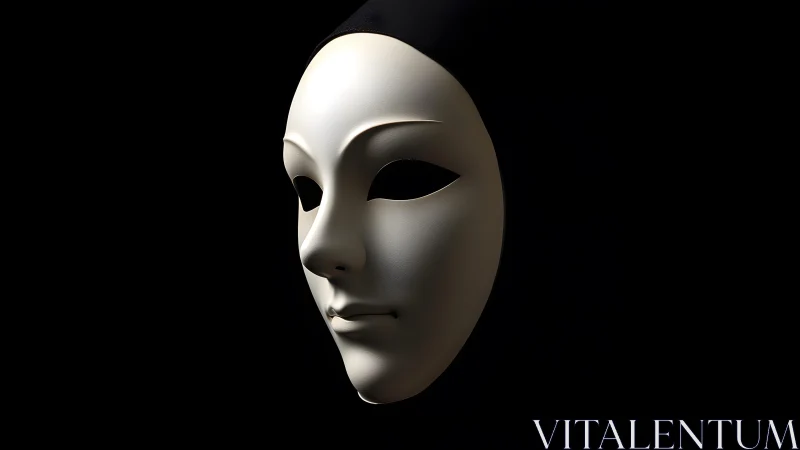 Elegant White Mask in Dramatic Lighting, Minimalist Art Style.