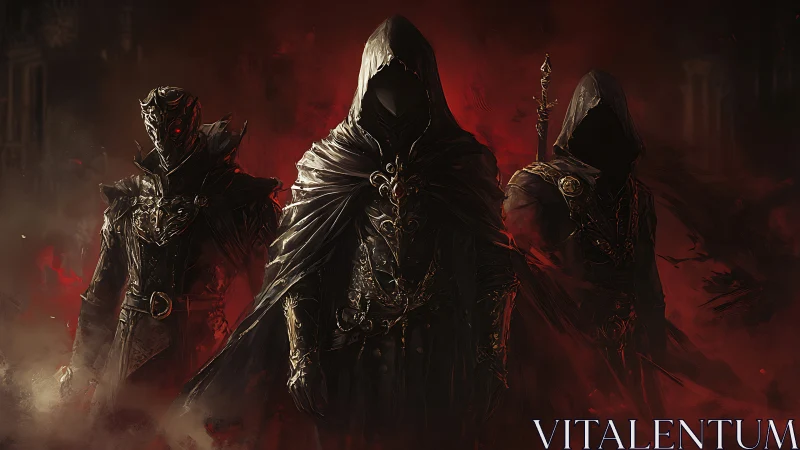 Shadowbound trio stands in burning crimson mist of power