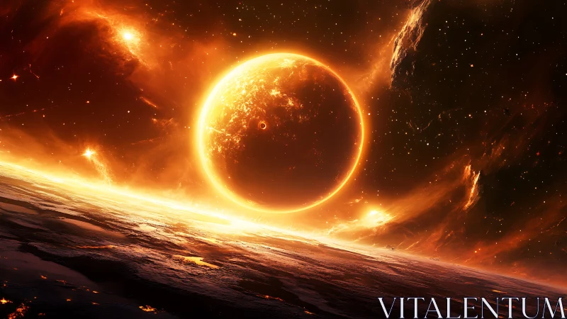 Blazing horizon where distant sun crowns a quiet world.