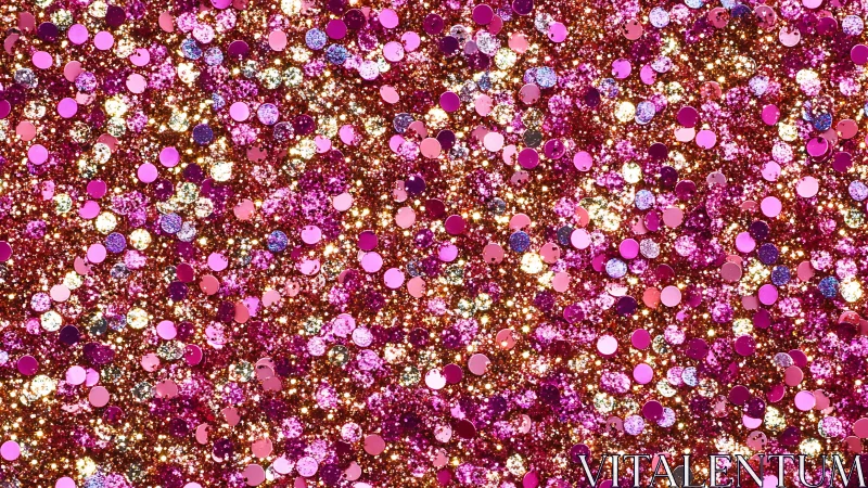 Pink gold glitter confetti surface with sparkling bokeh texture.
