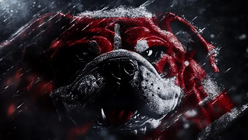 Storm-lit red bulldog rendered in high-contrast digital grit.