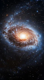 Spiraling galaxy glows warmly at the heart of deep space